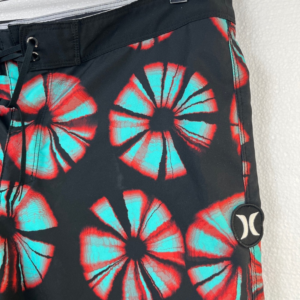 Hurley Mens Board Shorts Size 34 Black Teal Red Surf Swim Trunks - Picture 6 of 9